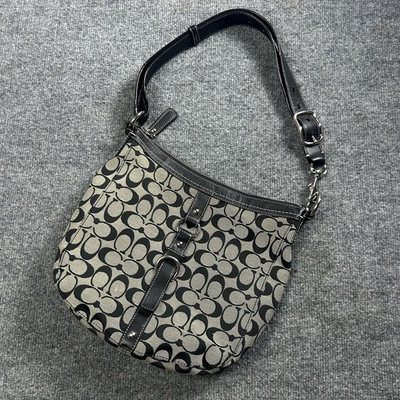 Coach Handbags - Coach Signature Avary Hobo Bag Womens Medium Black Jacquard Leather Shoulder